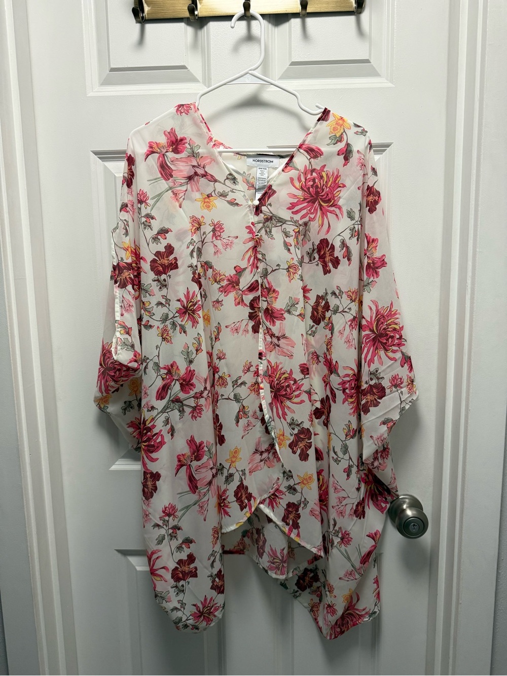 Nordstrom Floral Sheer Coverup Top - Pink/White - OS